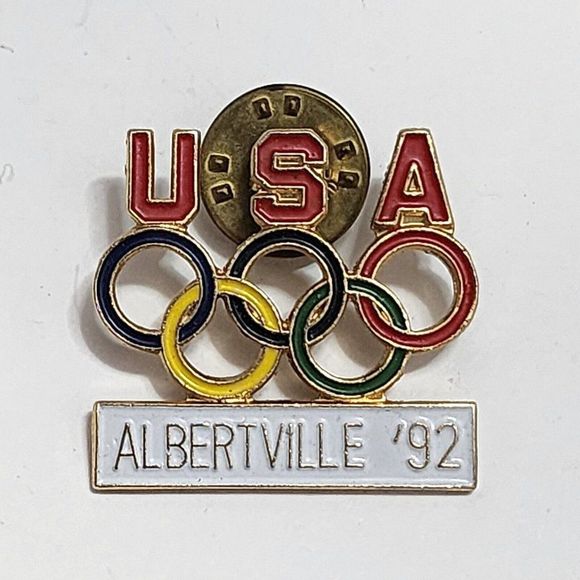 Other - 1992 Albertville Olympics Team USA Rings Vintage Enamel Pin‎ Original Rare